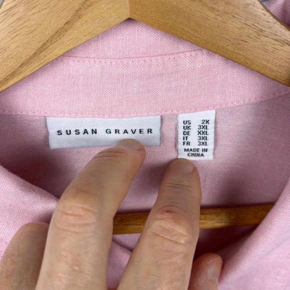 Susan Graver Womens Linen LongSleeve Tunic Button Up Shirt 2X Breathable Coastal - Picture 3 of 7